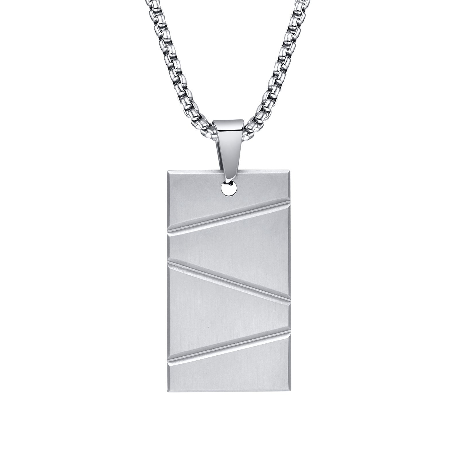 Titanium Steel Geometric Stainless Steel Pendant Necklace Rectangular Boys Can Carve Writing Tag - FASHIONKULTUR