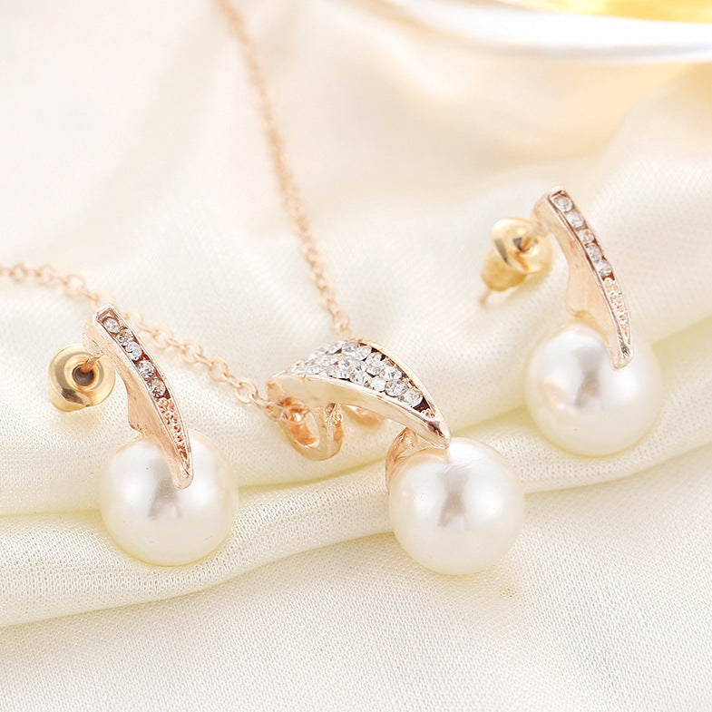 Pearl Necklace Earring Set Wedding Banquet Dress - FASHIONKULTUR