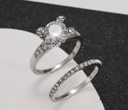 Double Stackable Set Rings 2Pcs For Women Wedding Engagement Party Finger-rings - FASHIONKULTUR