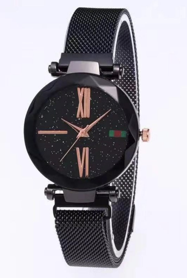 Luxury Women Watches Mesh Ladies Clock Magnet Buckle Starry Diamond Geometric Surface Quartz Wristwatch - FASHIONKULTUR