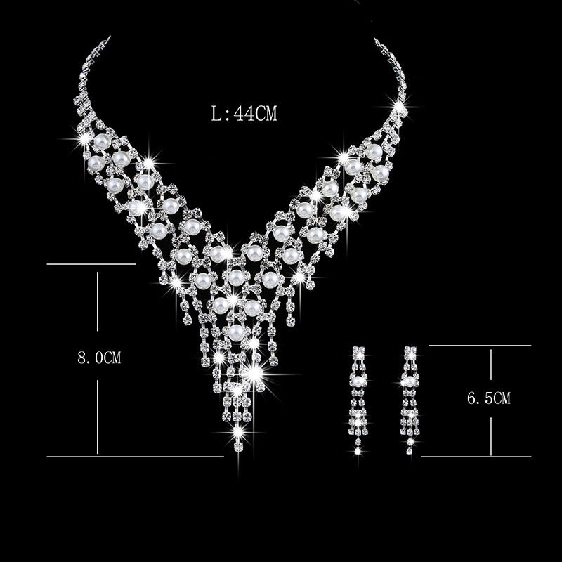 Wholesale fashion OL bridal jewelry set, claw chain earrings, Pearl Rhinestone Necklace 465 - FASHIONKULTUR