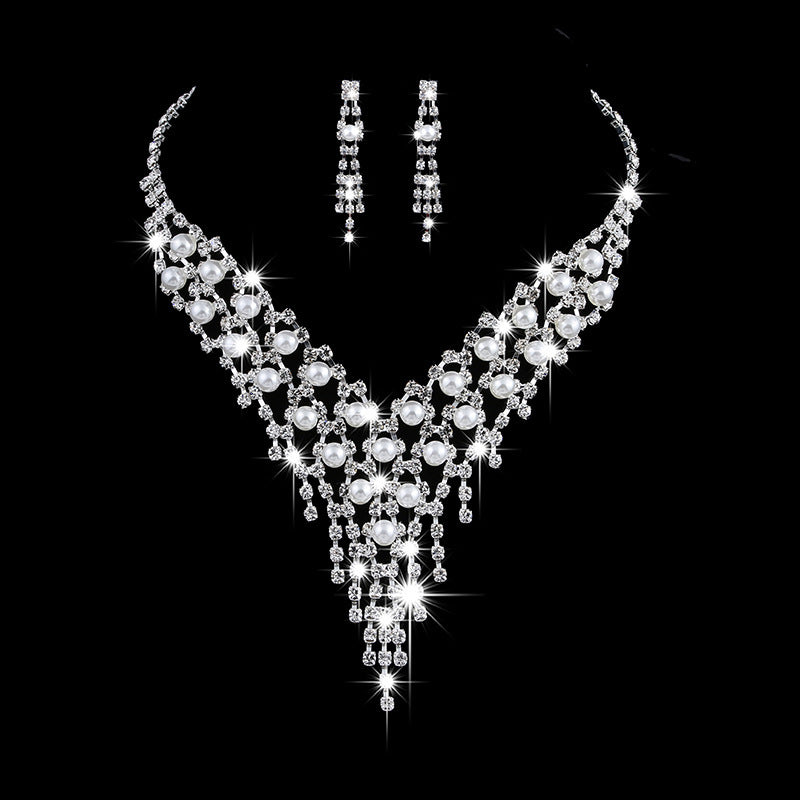 Wholesale fashion OL bridal jewelry set, claw chain earrings, Pearl Rhinestone Necklace 465 - FASHIONKULTUR