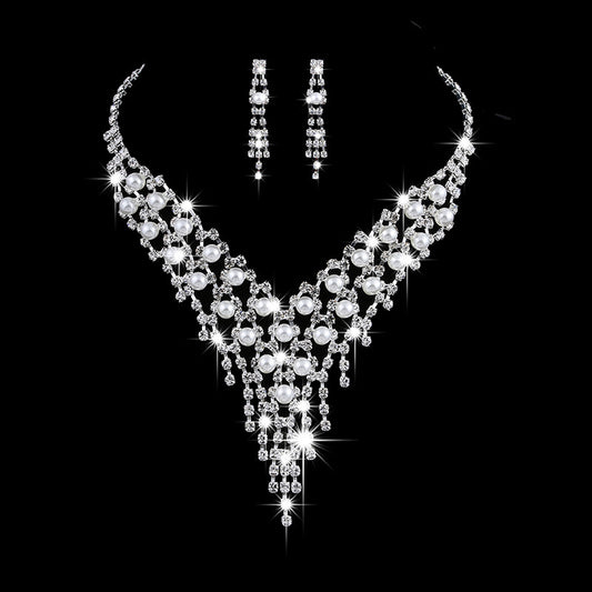 Wholesale fashion OL bridal jewelry set, claw chain earrings, Pearl Rhinestone Necklace 465 - FASHIONKULTUR