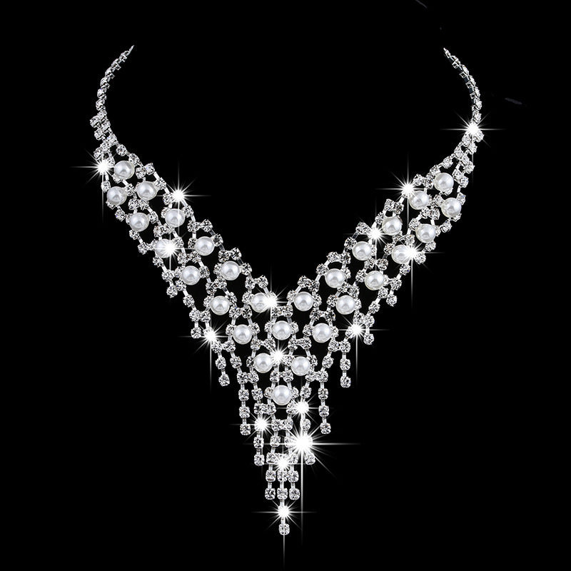 Wholesale fashion OL bridal jewelry set, claw chain earrings, Pearl Rhinestone Necklace 465 - FASHIONKULTUR