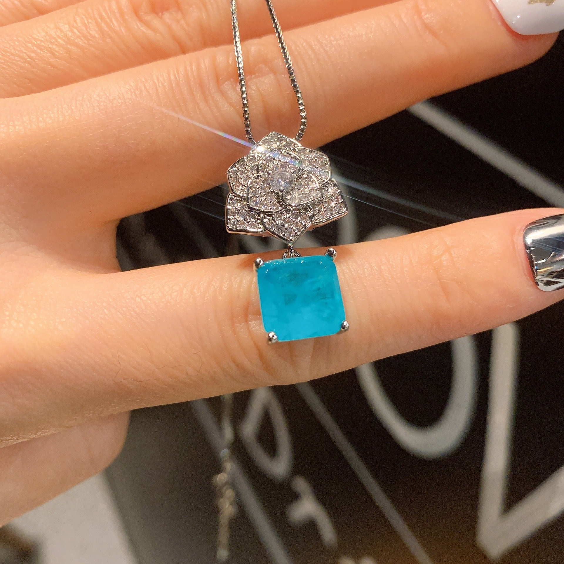 Paraiba Ring Necklace Stud Earrings Jewelry Set - FASHIONKULTUR