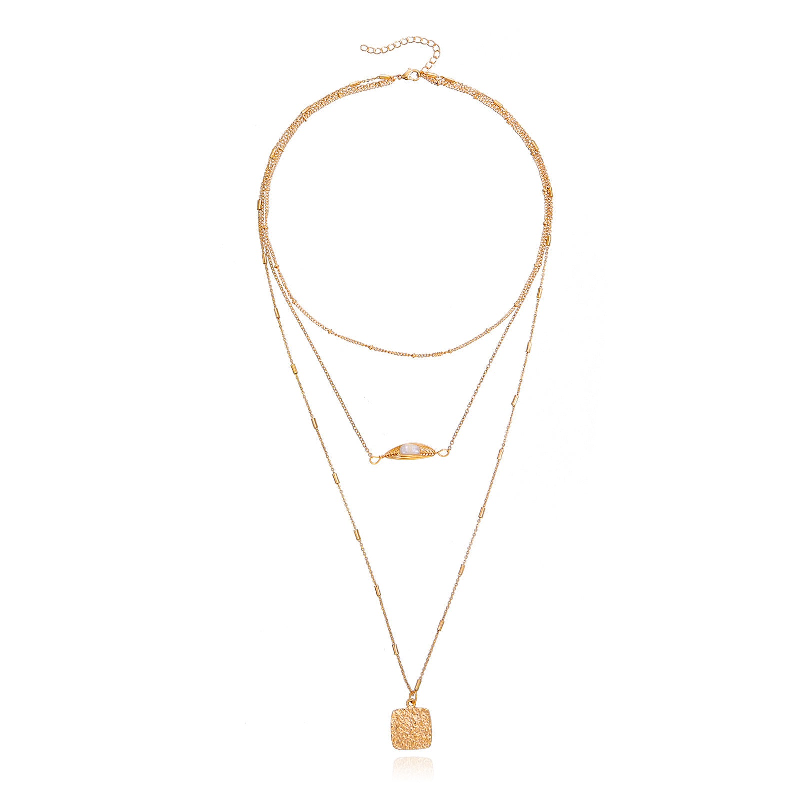 Jewelry Ins Multilayer Spider Web Pearl Square Pendant Necklace Women - FASHIONKULTUR