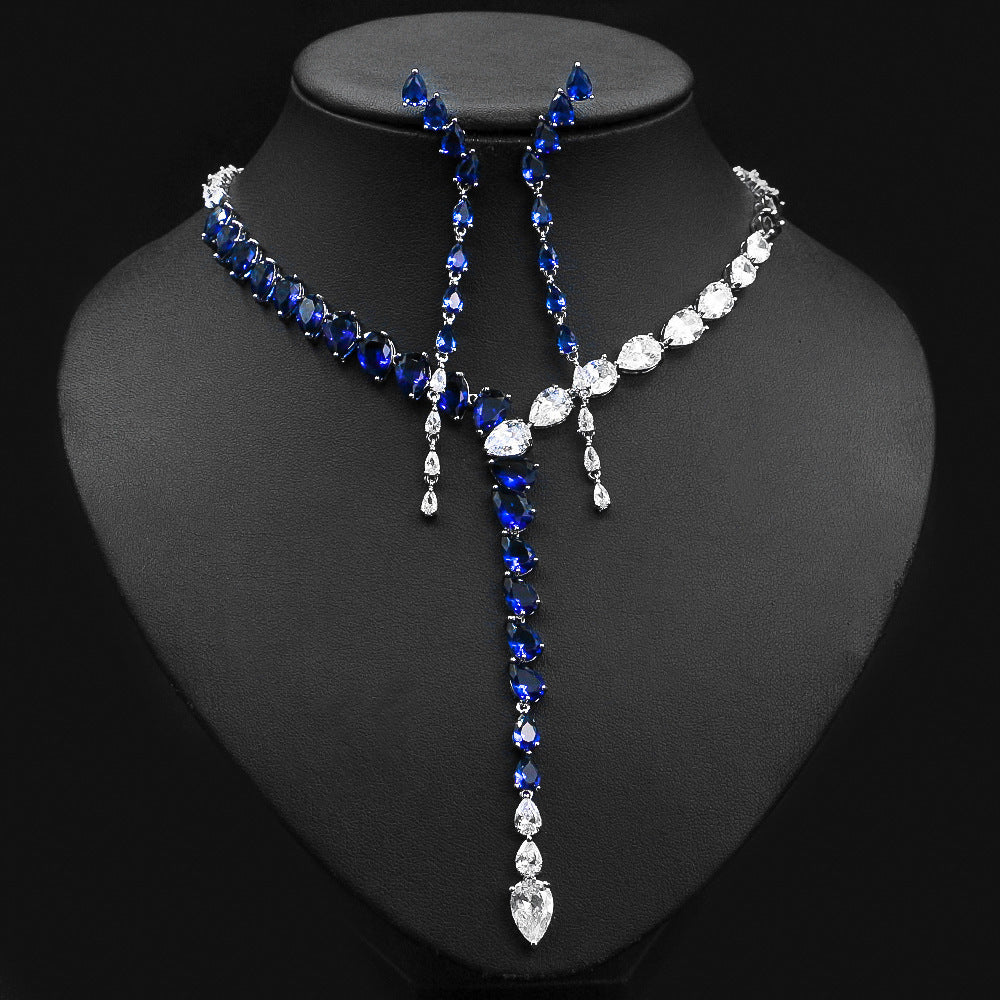 Simple Two-color Stitching Drop Heart-shaped Zircon Necklace Earrings - FASHIONKULTUR