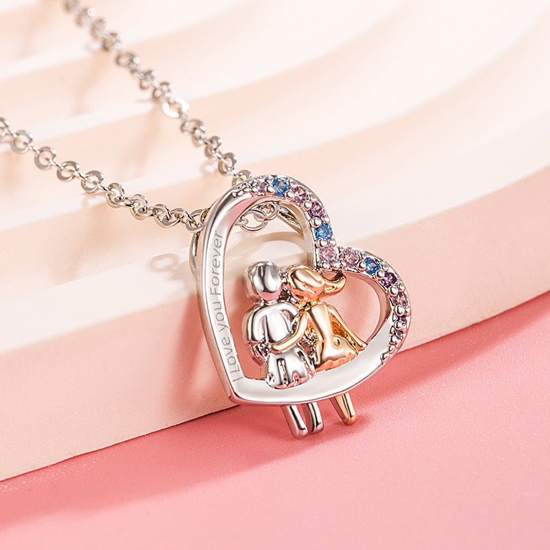 Love Couple Necklace With Colorful Rhinestones Fashion Creative Heart-shaped Necklace For Valentine's Day Gift - FASHIONKULTUR