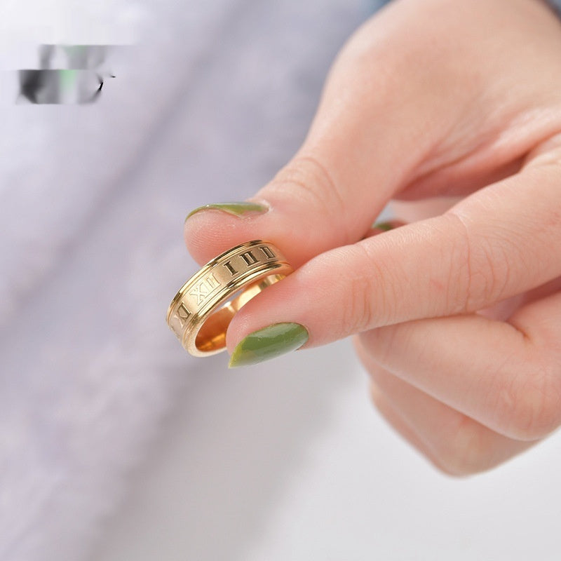 Stainless Steel Straight Edge Roman Digital Ring - FASHIONKULTUR