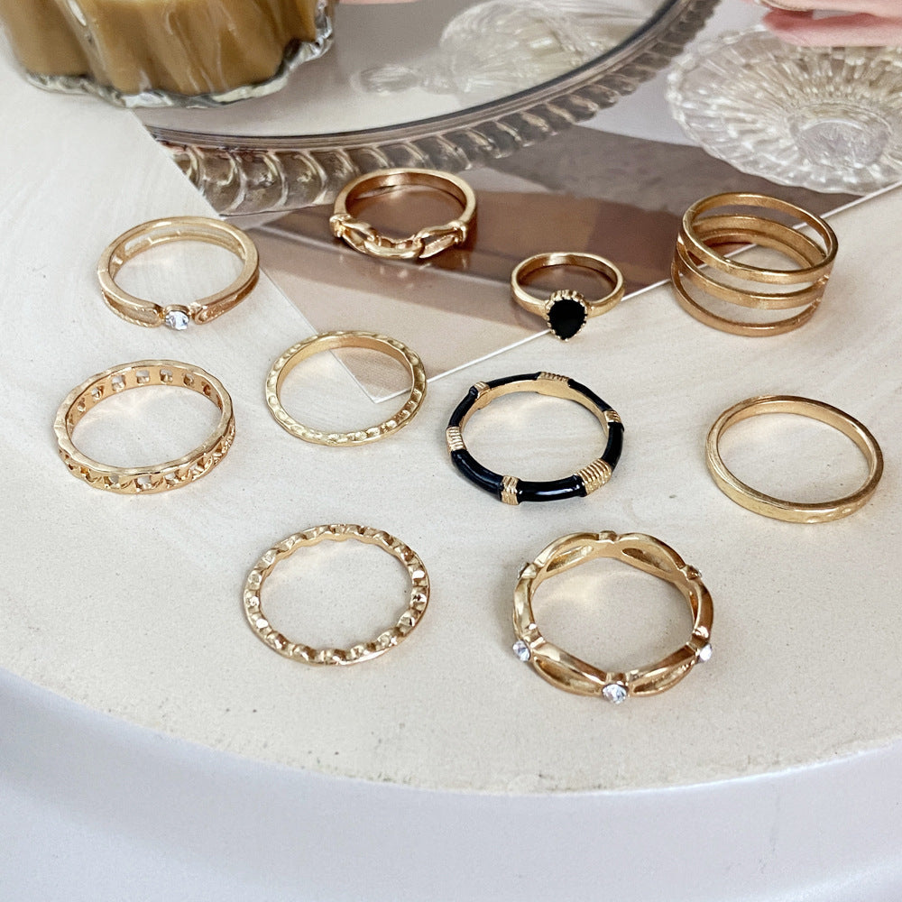 Vintage Hollow Black Joint Ring Set - FASHIONKULTUR