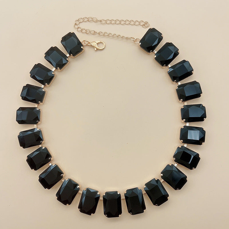 Rectangular Square Mixed Color Rhinestone Necklace European And American Fashion - FASHIONKULTUR