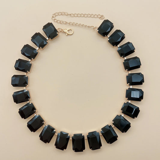 Rectangular Square Mixed Color Rhinestone Necklace European And American Fashion - FASHIONKULTUR