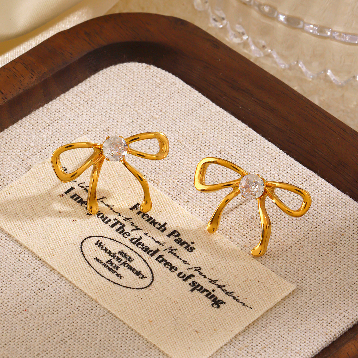 European And American Ins Style Fashion Popular Bow Stud Earrings 18K Gold-plated Zircon - FASHIONKULTUR