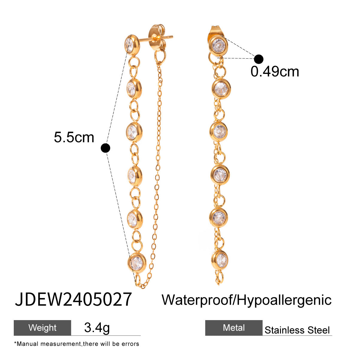 18K Gold Stainless Steel Tassel Casting Round Zircon Earrings - FASHIONKULTUR