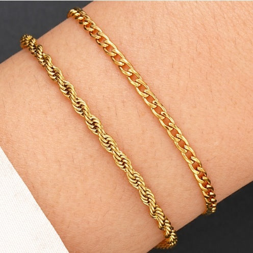 Stainless Steel Twist Chain Bracelet 2-piece Set Fashion - FASHIONKULTUR