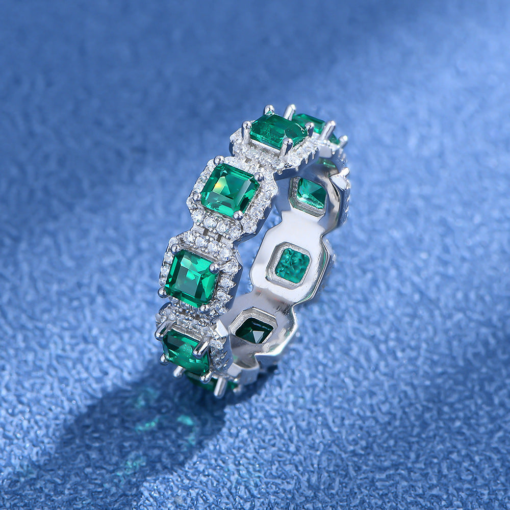 Women's Fashion Square Diamond Row Sterling Silver Finger Ring - FASHIONKULTUR