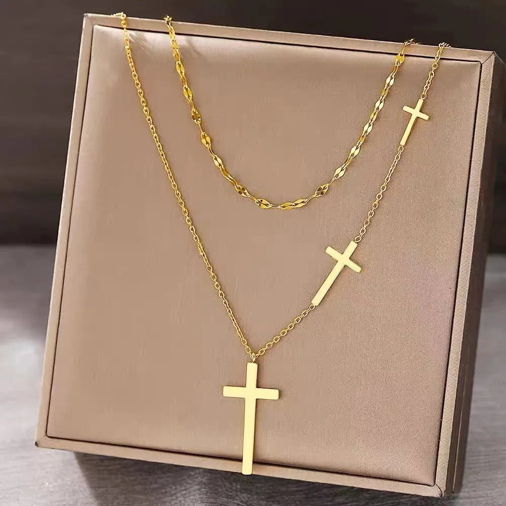 Women's All-match Double Layer Cross Necklace - FASHIONKULTUR