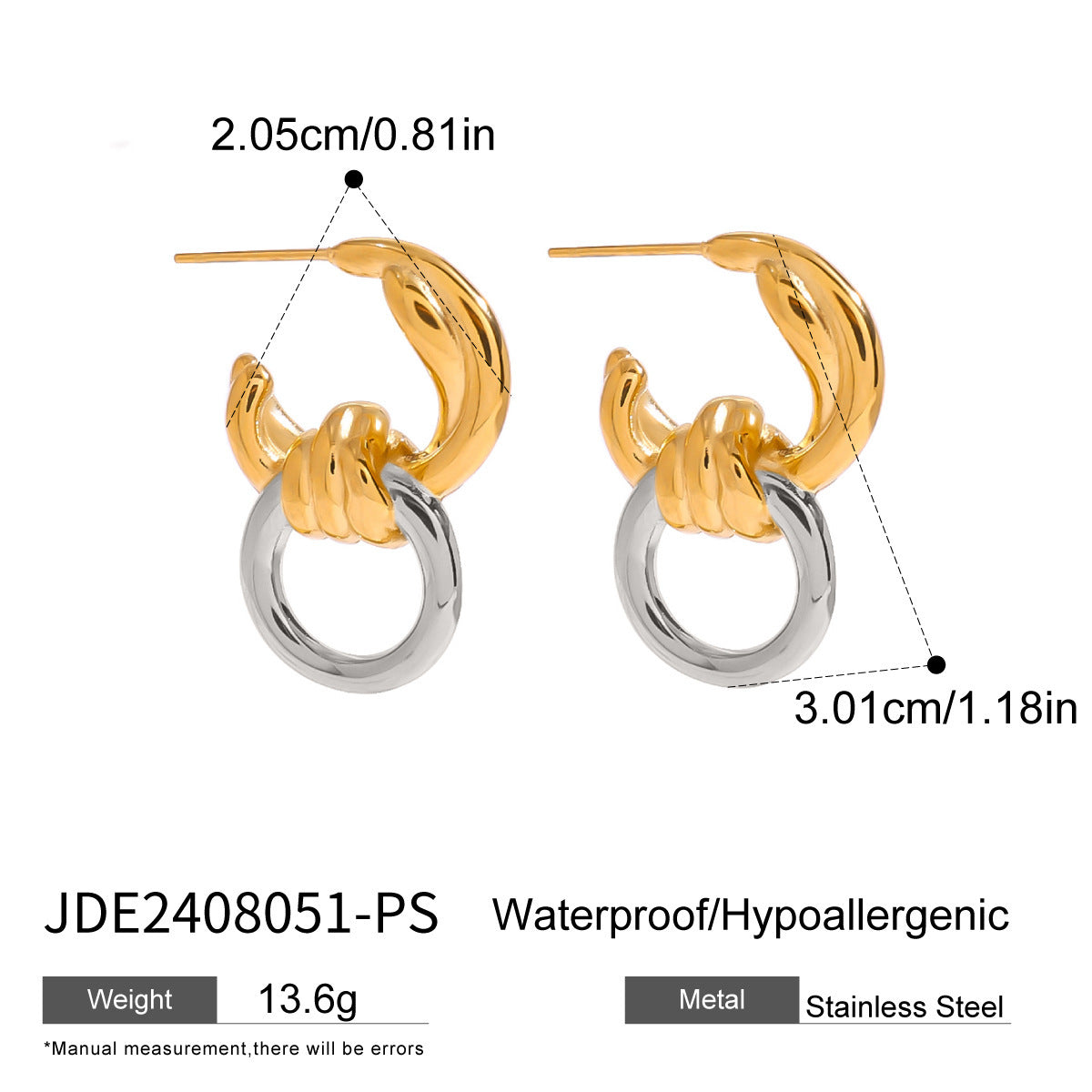 Stainless Steel Gold And Silver Color Matching Hollow Out Pendant Earrings - FASHIONKULTUR