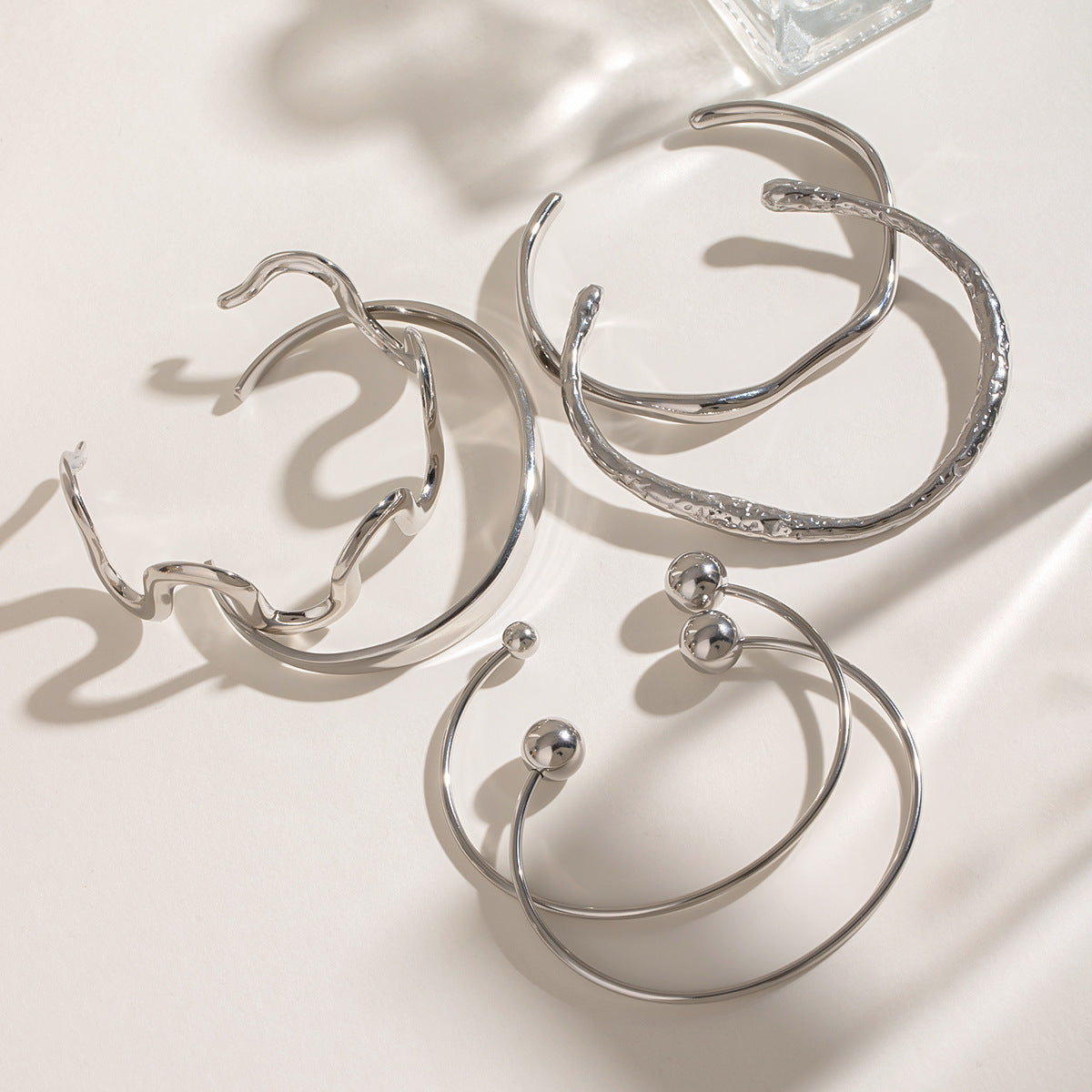 Stainless Steel Irregular Texture Spherical Open-ended Bracelet - FASHIONKULTUR