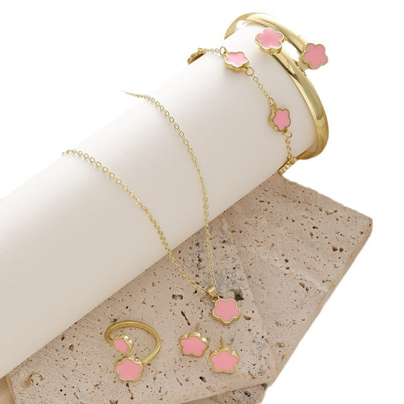 Parthenocissus Grass Jewelry Suit Simple Drop Oil Lucky Flower Necklace 5-piece Set - FASHIONKULTUR