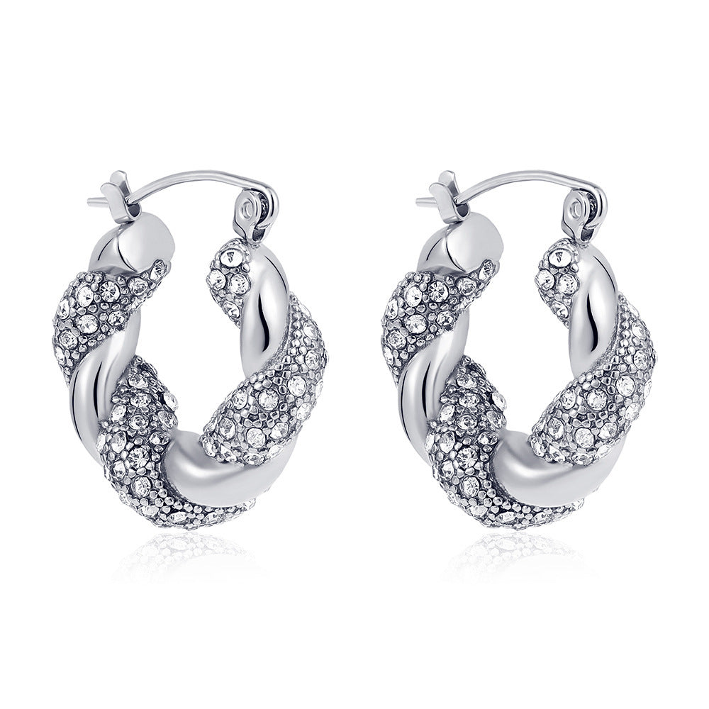 Stainless Steel 18K Gold Plating Twist-knot Earrings With Diamonds - FASHIONKULTUR