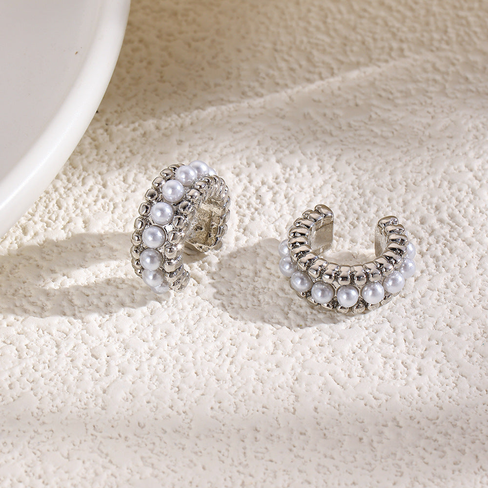 Copper Plating 18K Faux Pearl Ear Clips Fashion Trend Retro - FASHIONKULTUR