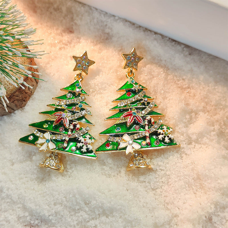 Diamond Christmas Tree Brooch Female Creative Christmas Tree Earrings - FASHIONKULTUR