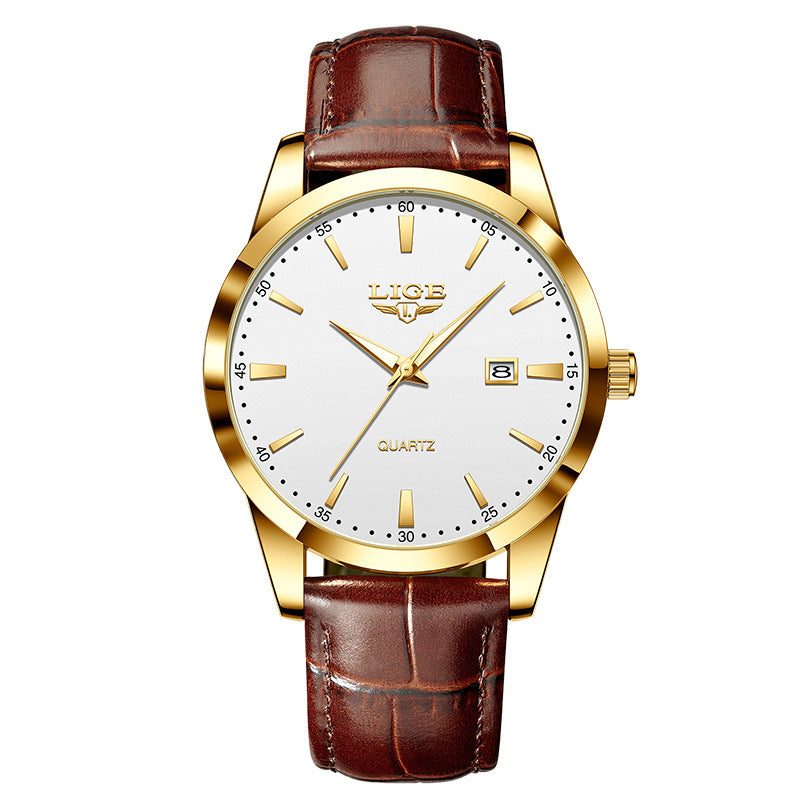 New Men's Quartz Watch Single Calendar Three Needle Leather Belt Waterproof - FASHIONKULTUR