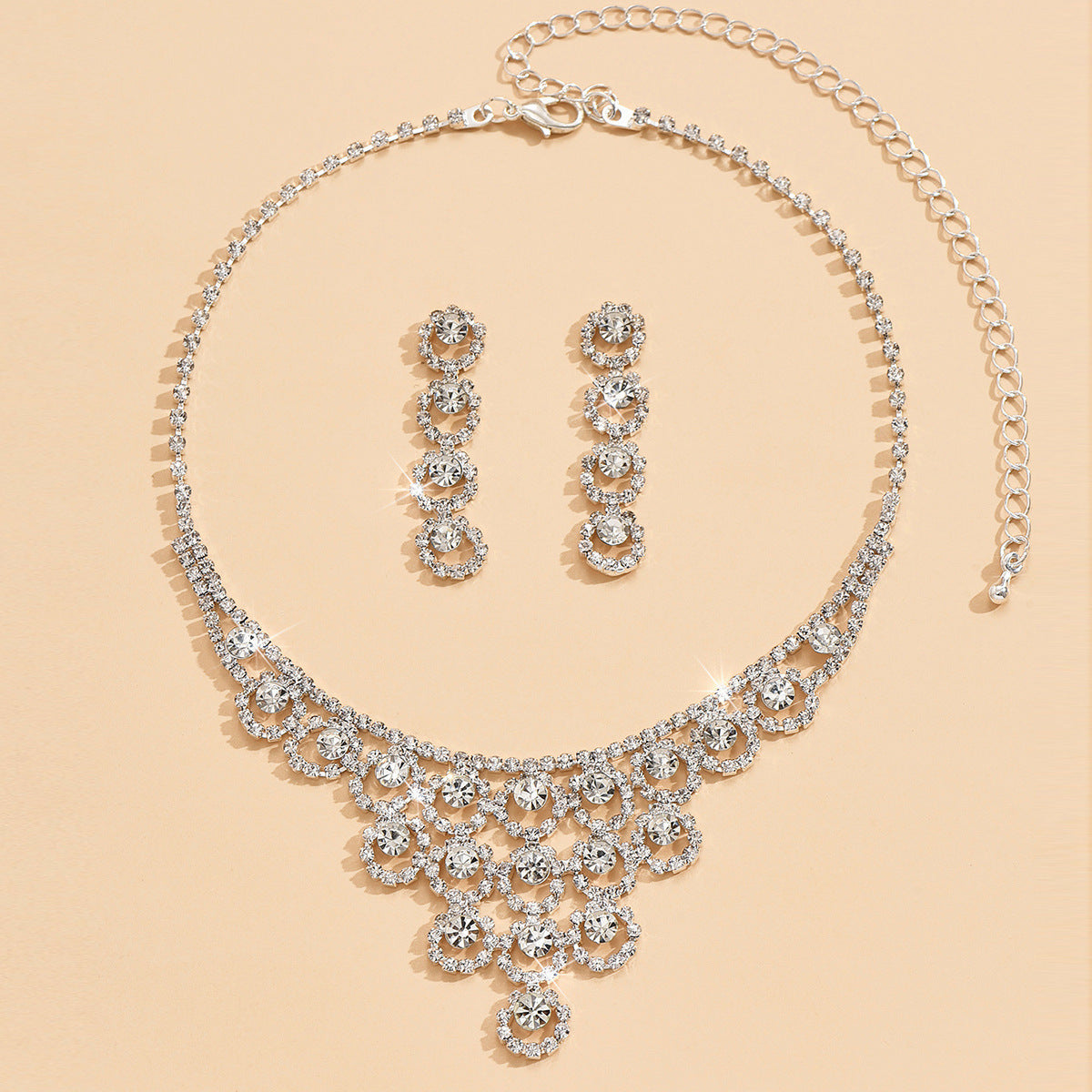 Rhinestone Necklace And Earrings Suite Women's Simple - FASHIONKULTUR