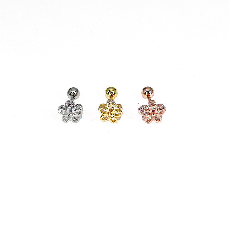 Stainless Steel Bow Pendant Zircon Stud Earrings Ear Bone Stud Piercing Ornament - FASHIONKULTUR