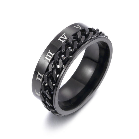 Roman Letter Chain Rings Men Digital Titanium Steel Ring - FASHIONKULTUR