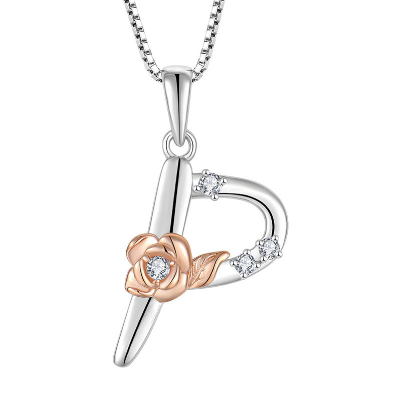925 Sterling Silver Necklace Jewellery Female Collarbone Chain Hundred With English 26 Letters Zircon Pendant - FASHIONKULTUR