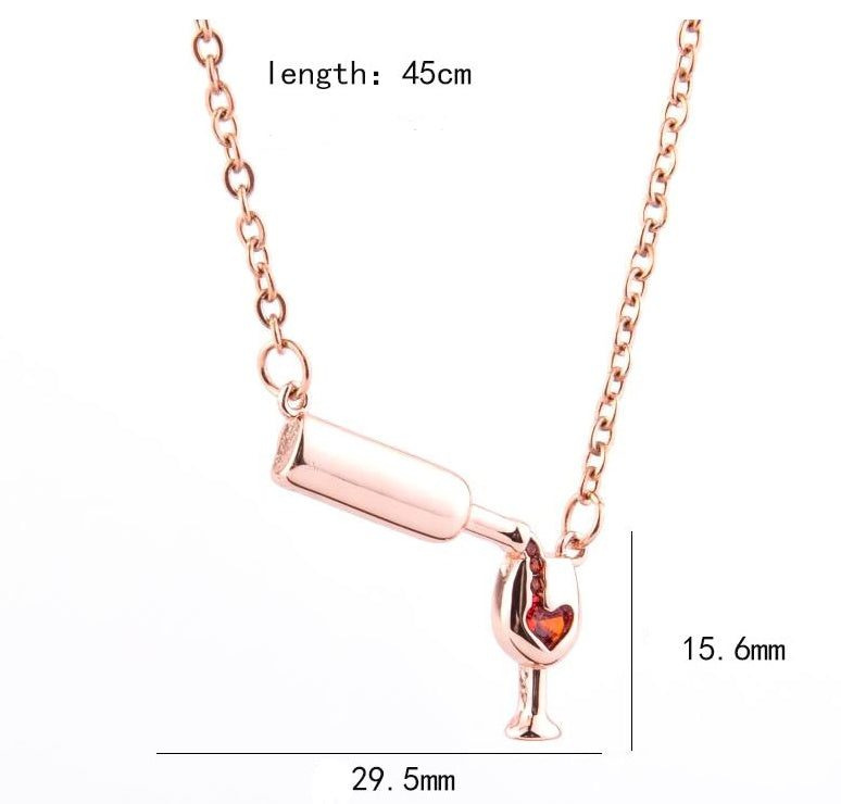 Wine Bottle Cup Pendant Necklace For Women Girls Wine Glass Necklace Love Cheers Chain Necklace Red Enamel Heart Necklace Christmas Birthday Jewelry Gifts For Wine Lovers - FASHIONKULTUR