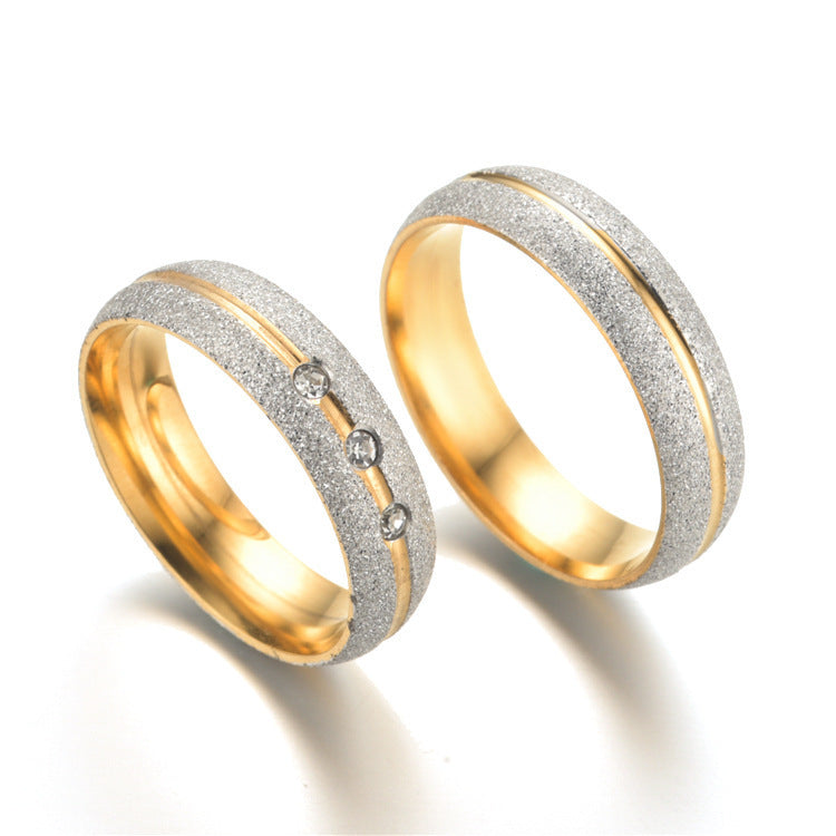Titanium Steel Diamond Frosted Couple Ring - FASHIONKULTUR