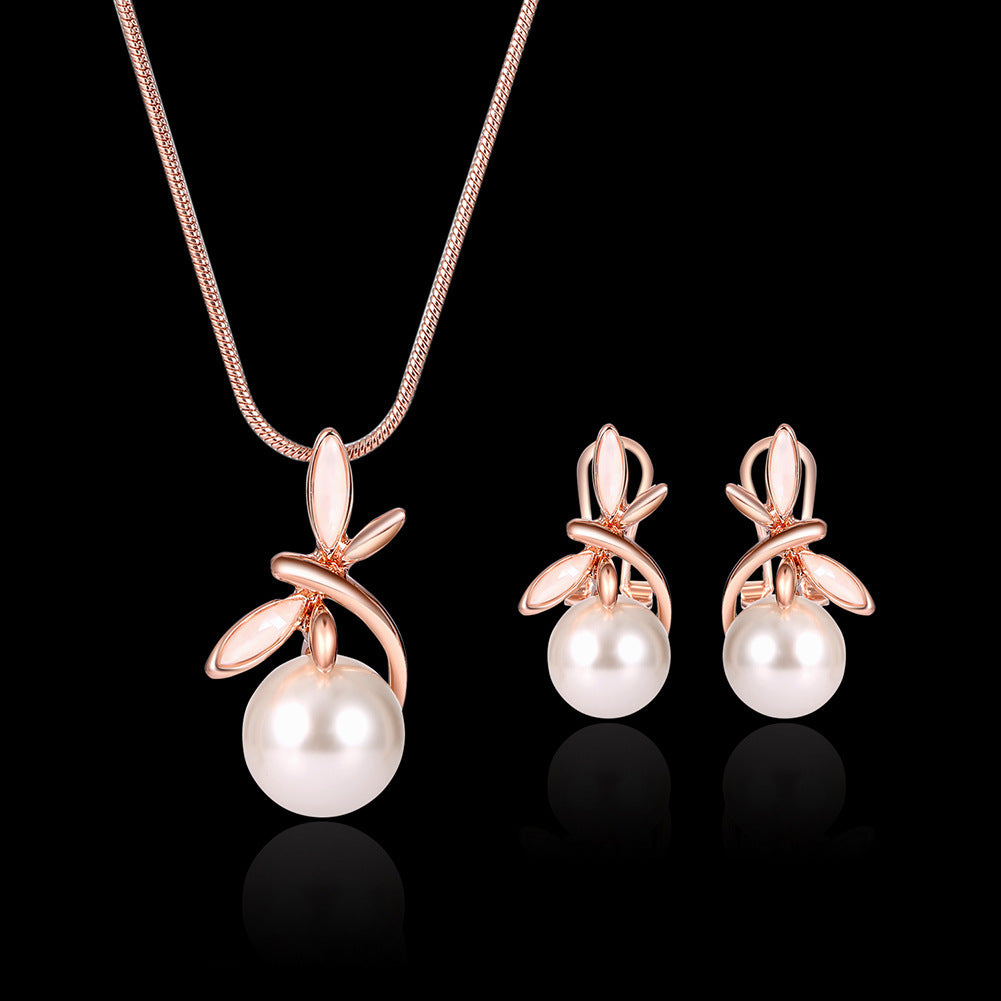 Fashionable Pearl Necklace Earrings Bridal Party Jewelry Set - FASHIONKULTUR