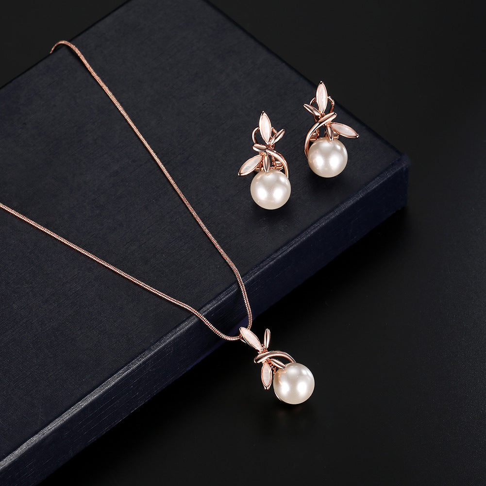 Fashionable Pearl Necklace Earrings Bridal Party Jewelry Set - FASHIONKULTUR
