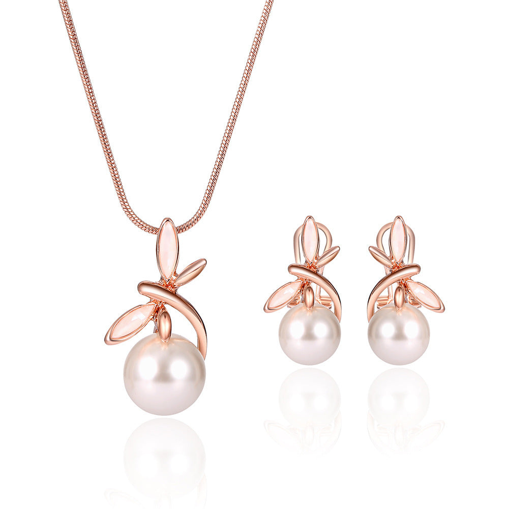 Fashionable Pearl Necklace Earrings Bridal Party Jewelry Set - FASHIONKULTUR