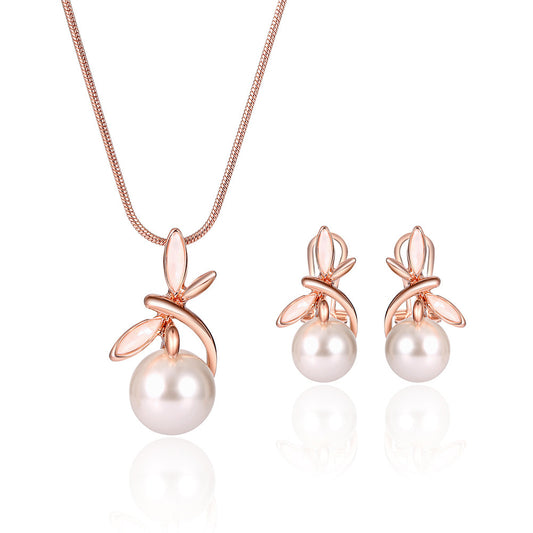 Fashionable Pearl Necklace Earrings Bridal Party Jewelry Set - FASHIONKULTUR