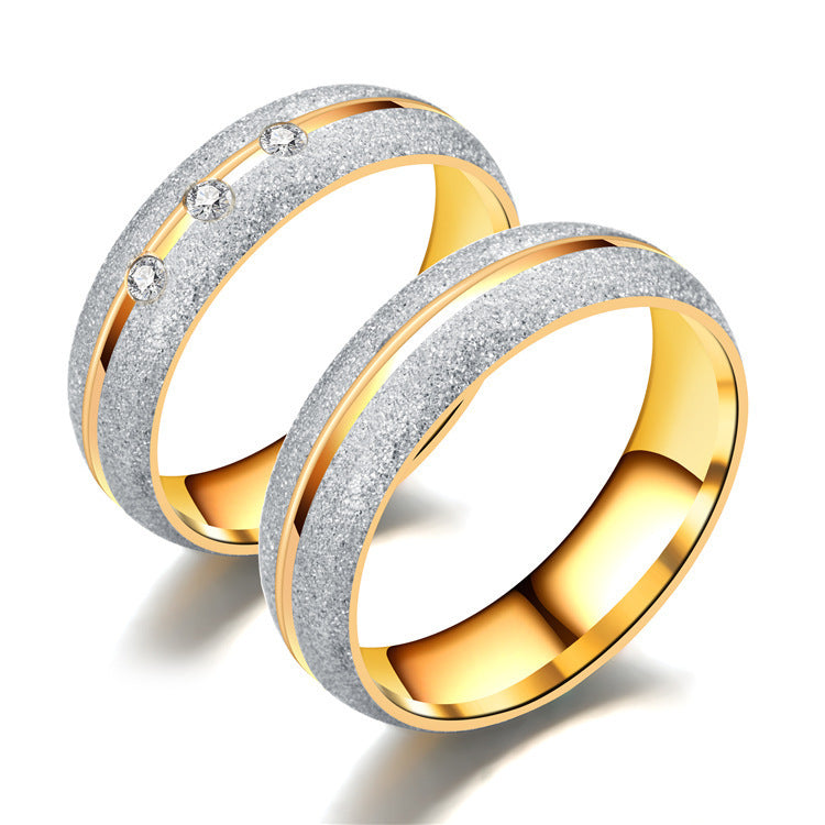 Titanium Steel Diamond Frosted Couple Ring - FASHIONKULTUR