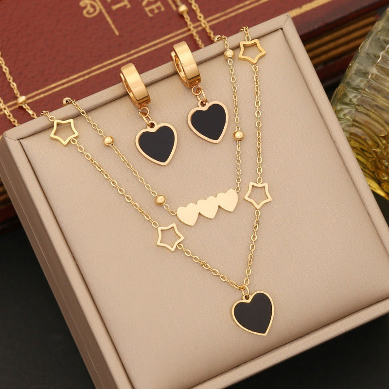 Black Love Jewelry Suit Stainless Steel Clavicle Chain - FASHIONKULTUR