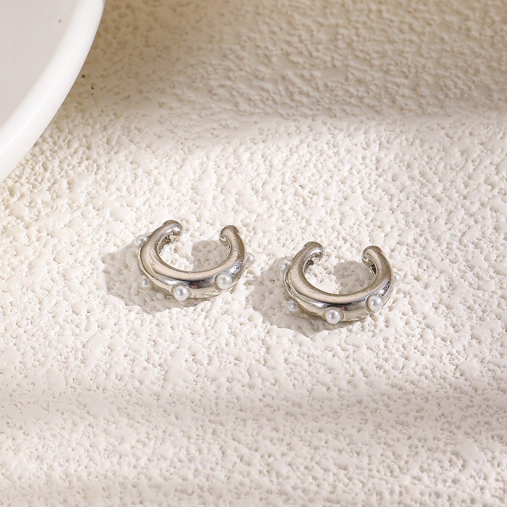 Copper Plating 18K Faux Pearl Ear Clips Fashion Trend Retro - FASHIONKULTUR