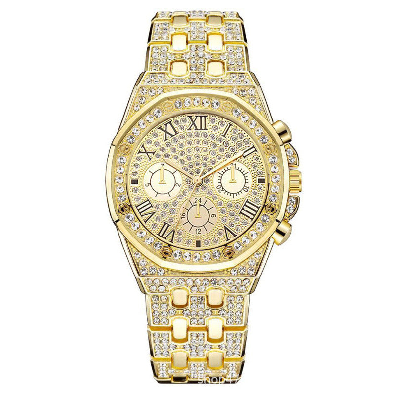 Watch Men's Diamond Large Dial Quartz Watch - FASHIONKULTUR