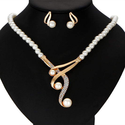 Europe and the United States cross border personality pearl clavicle necklace, high-end jewelry, pearl necklace, earrings set two sets - FASHIONKULTUR