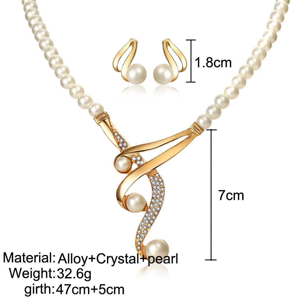 Europe and the United States cross border personality pearl clavicle necklace, high-end jewelry, pearl necklace, earrings set two sets - FASHIONKULTUR