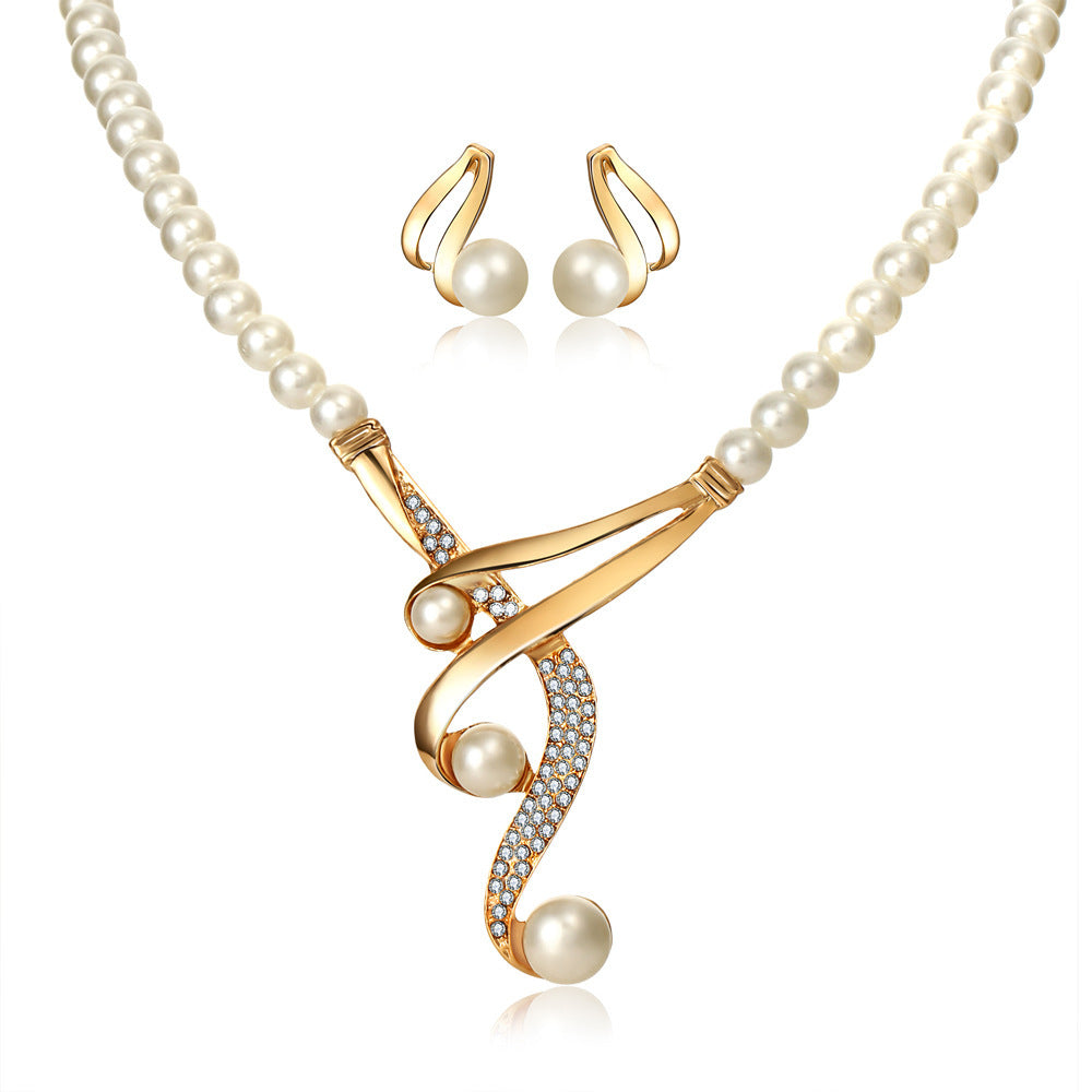 Europe and the United States cross border personality pearl clavicle necklace, high-end jewelry, pearl necklace, earrings set two sets - FASHIONKULTUR