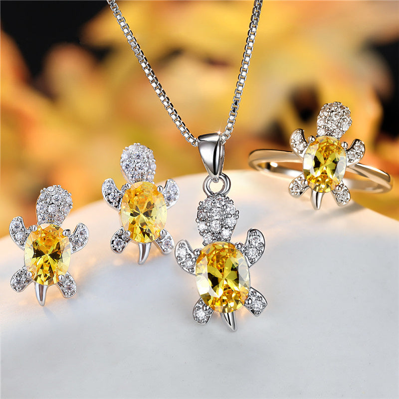 Fashion Oval Zircon Pendant Turtle Shape Necklaces With Rainbow Stone Multicolor Animal Necklace Jewelry For Woman And Children - FASHIONKULTUR