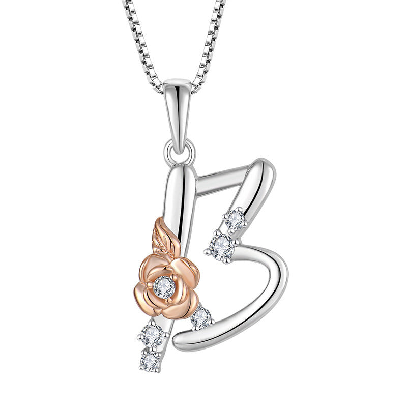 925 Sterling Silver Necklace Jewellery Female Collarbone Chain Hundred With English 26 Letters Zircon Pendant - FASHIONKULTUR