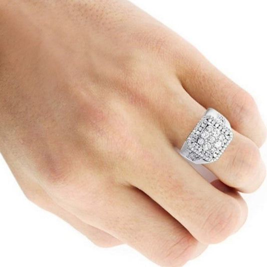 Men's Simple Silver Square Diamond Ring - FASHIONKULTUR