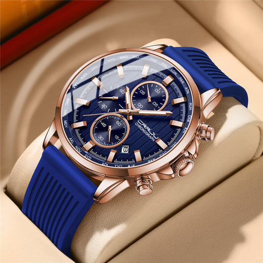 New Men's Silicone Strap Six-pin Steel Strap Business Casual Watch - FASHIONKULTUR