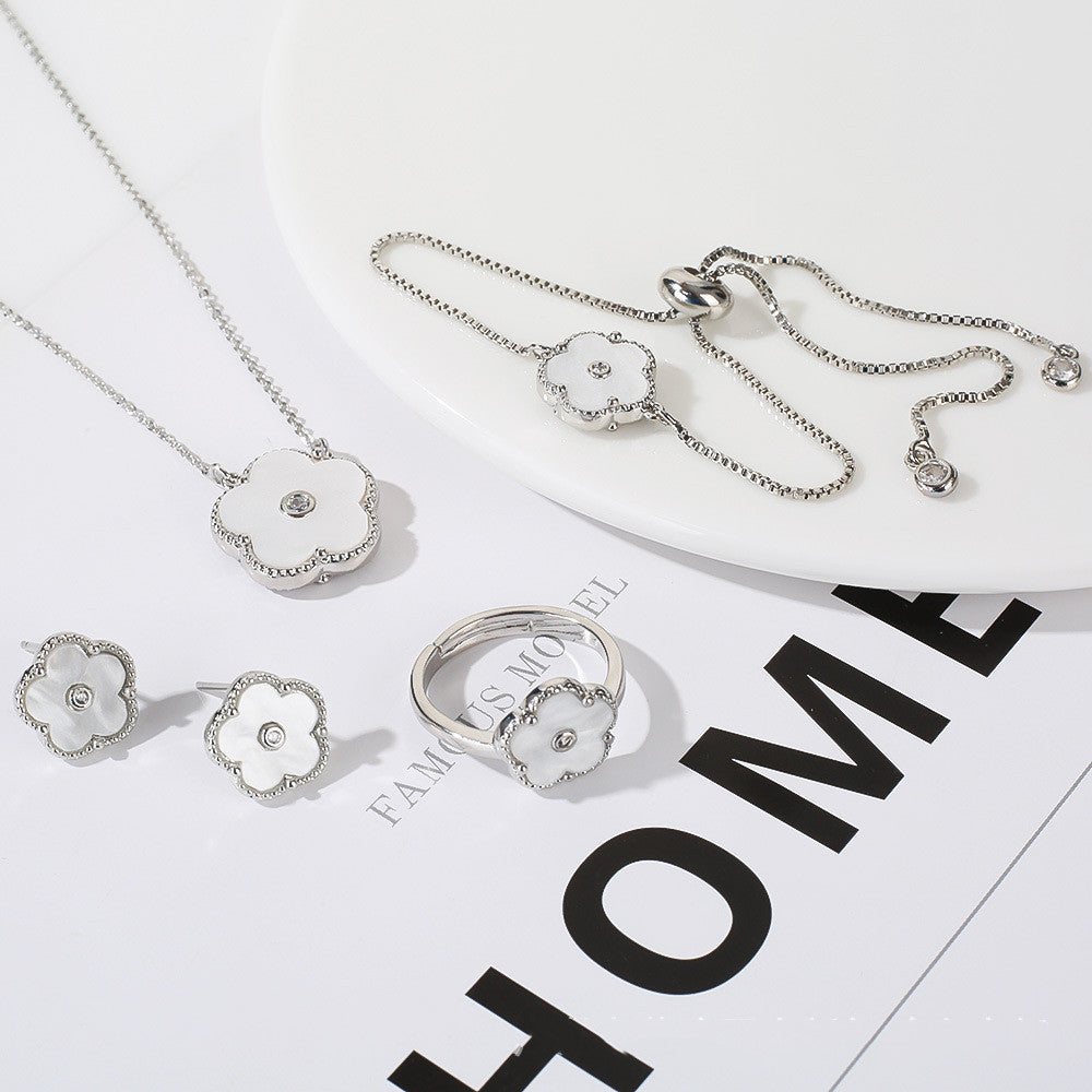Gold Flower Bracelet Ring Earrings Women's Jewelry Set - FASHIONKULTUR